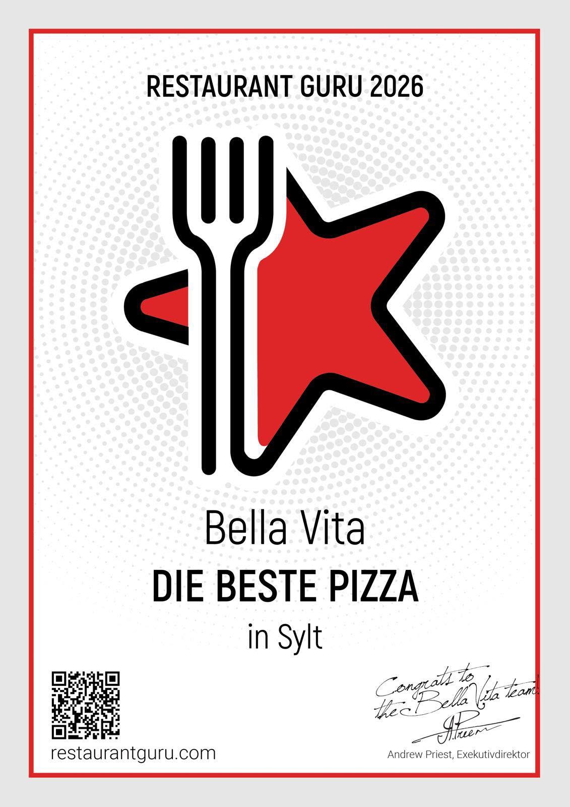 Restaurant Guru 2026, Bella Vita, die beste Pizza in Sylt